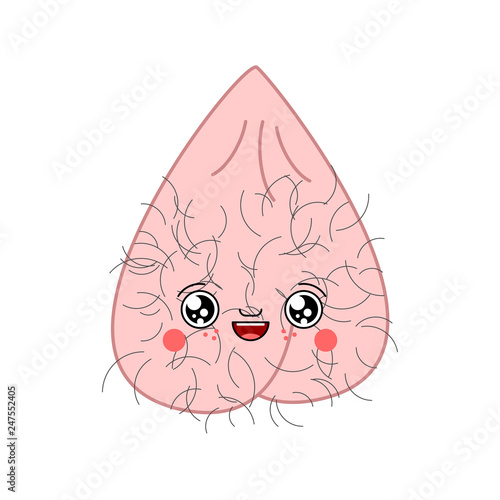 Scrotum kawaii Cute cartoon. Funny Mans balls Hairy. Sweet Testosterone vector illustration