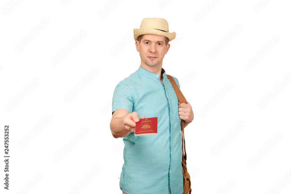 The happy man with the international passport. gives a hand in before The happy man with the international passport. gives a hand in before