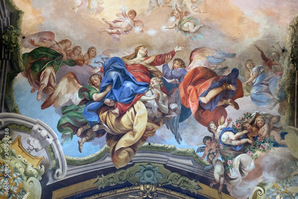 Assumption of the Virgin Mary, fresco painting in San Petronio Basilica in Bologna, Italy