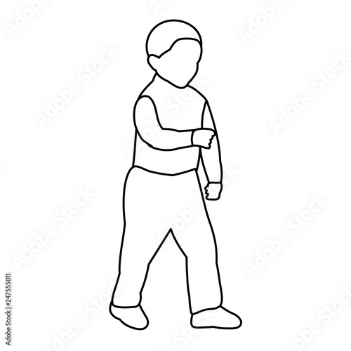 white background  sketch  simple lines  the boy is walking