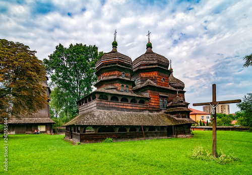 Fototapeta Scenic view of Greek Catholic wooden church of St