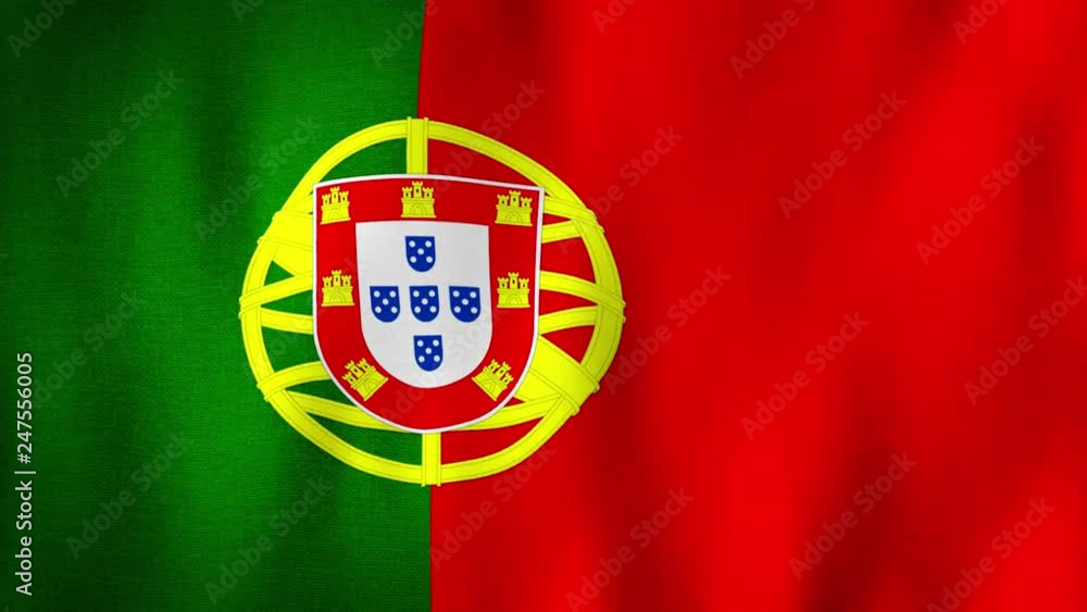 Portugal flag waving in the wind. Closeup in 4k of realistic Portuguese flag with highly detailed fabric texture Portugal flag waving in the wind. Closeup in 4k of realistic Portuguese flag with highly detailed fabric texture