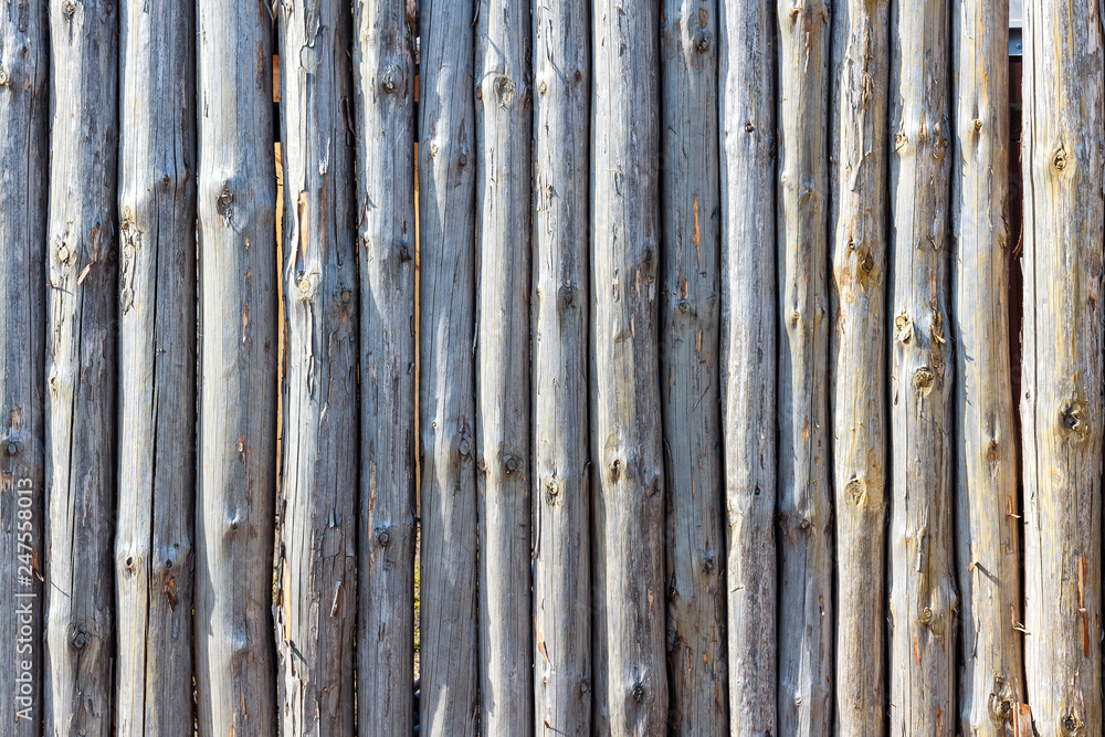 Ancient fence from trunks of trees. Protection against enemies in olden days Ancient fence from trunks of trees. Protection against enemies in olden days