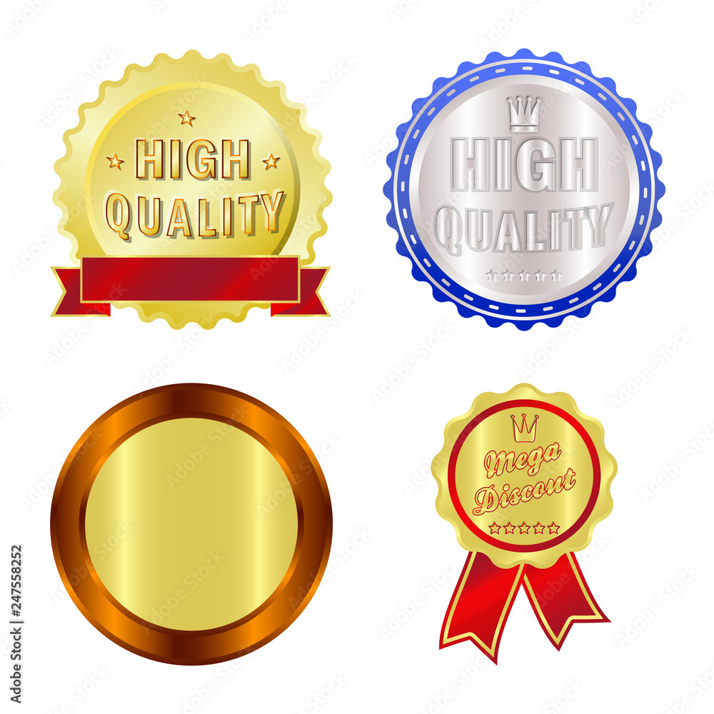 Vector illustration of emblem and badge icon. Set of emblem and sticker stock symbol for web. Vector illustration of emblem and badge icon. Set of emblem and sticker stock symbol for web.