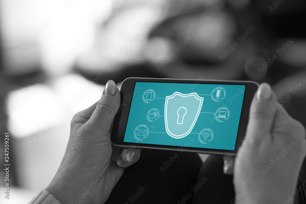 Cyber security concept on a smartphone Cyber security concept on a smartphone