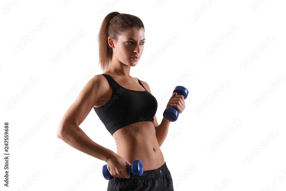 Beautiful young woman exercise with dumbbells Beautiful young woman exercise with dumbbells