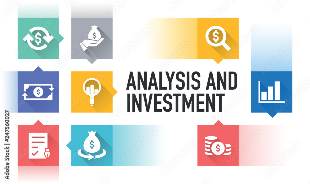ANALYSIS AND INVESTMENT FLAT ICON SET ANALYSIS AND INVESTMENT FLAT ICON SET