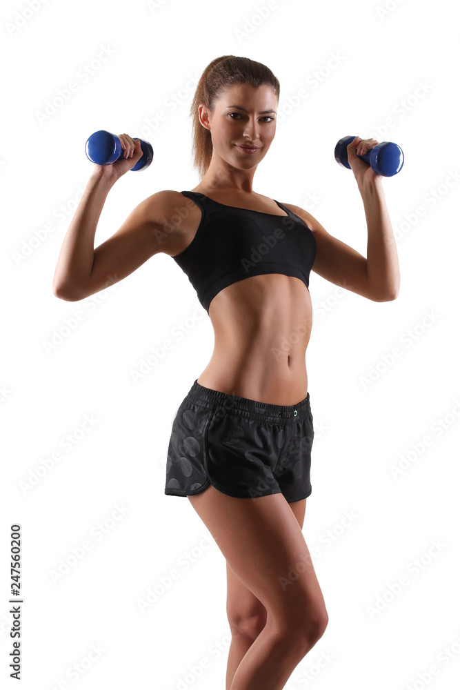 Beautiful young woman exercise with dumbbells Beautiful young woman exercise with dumbbells