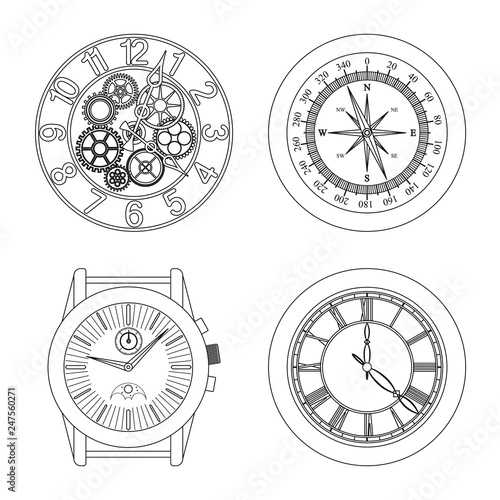 Isolated object of clock and time sign. Collection of clock and circle stock symbol for web.