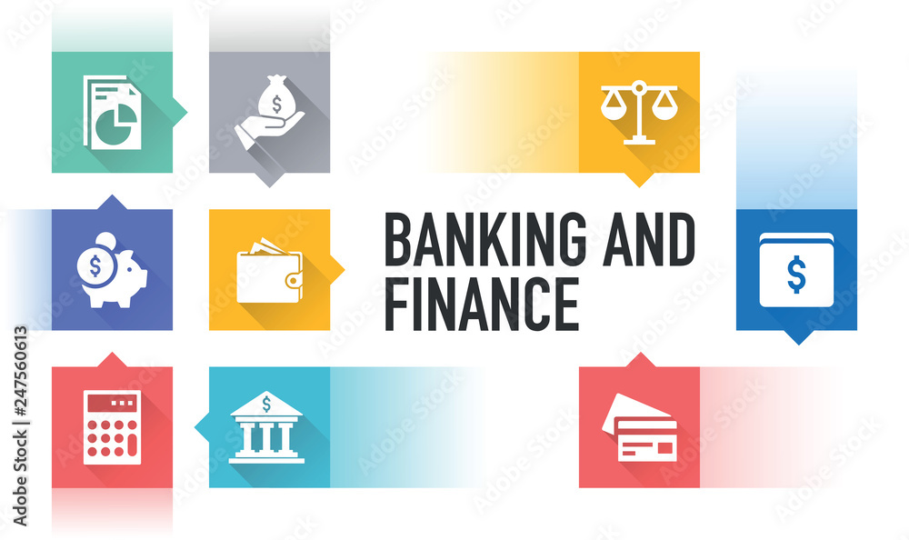 BANKING AND FINANCE FLAT ICON SET BANKING AND FINANCE FLAT ICON SET
