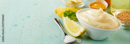 Bowl of creamy smooth gourmet mayonnaise photo
