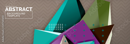 Vector 3d triangular shapes abstract background, origami futuristic template with lines