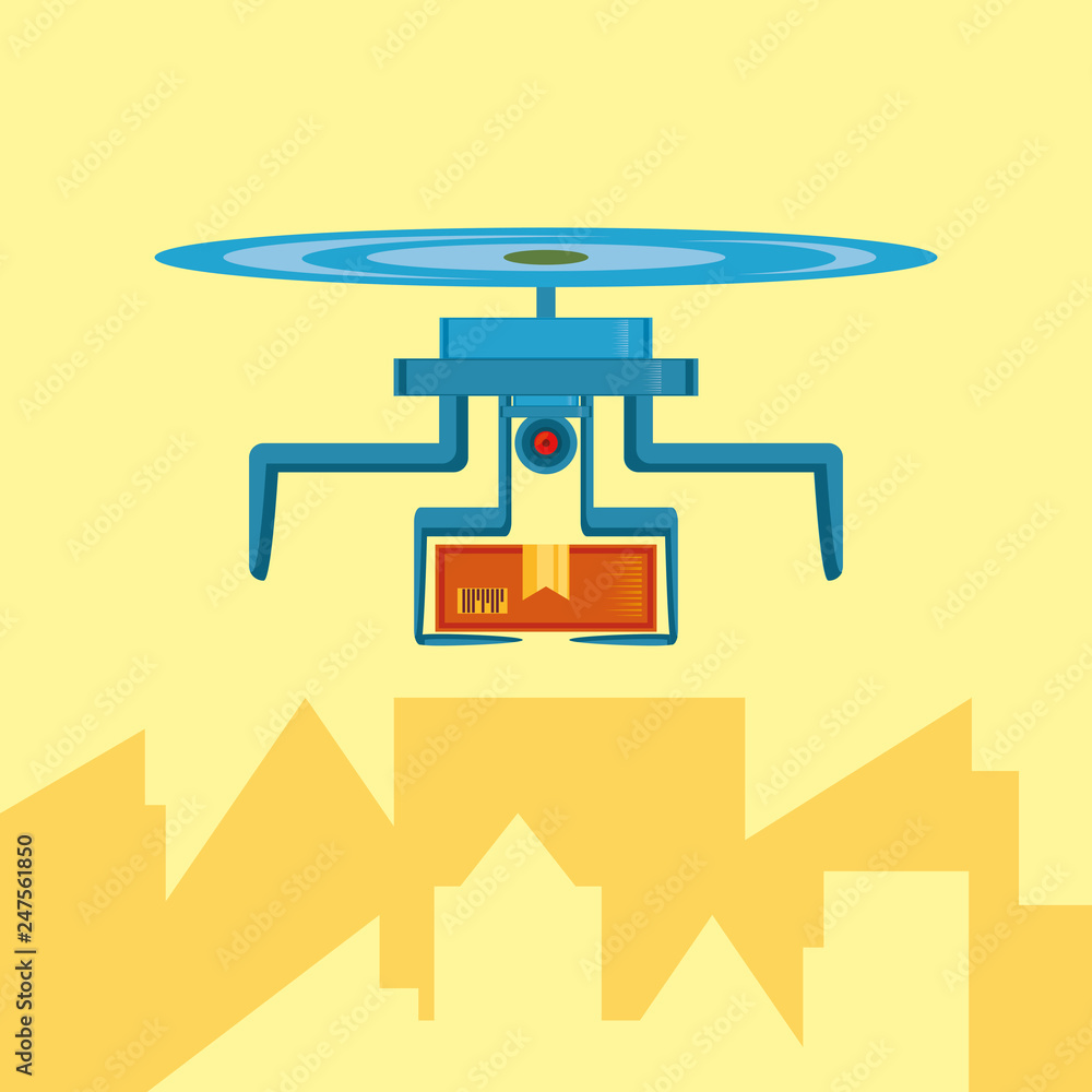 drone technology with box carton in cityscape drone technology with box carton in cityscape