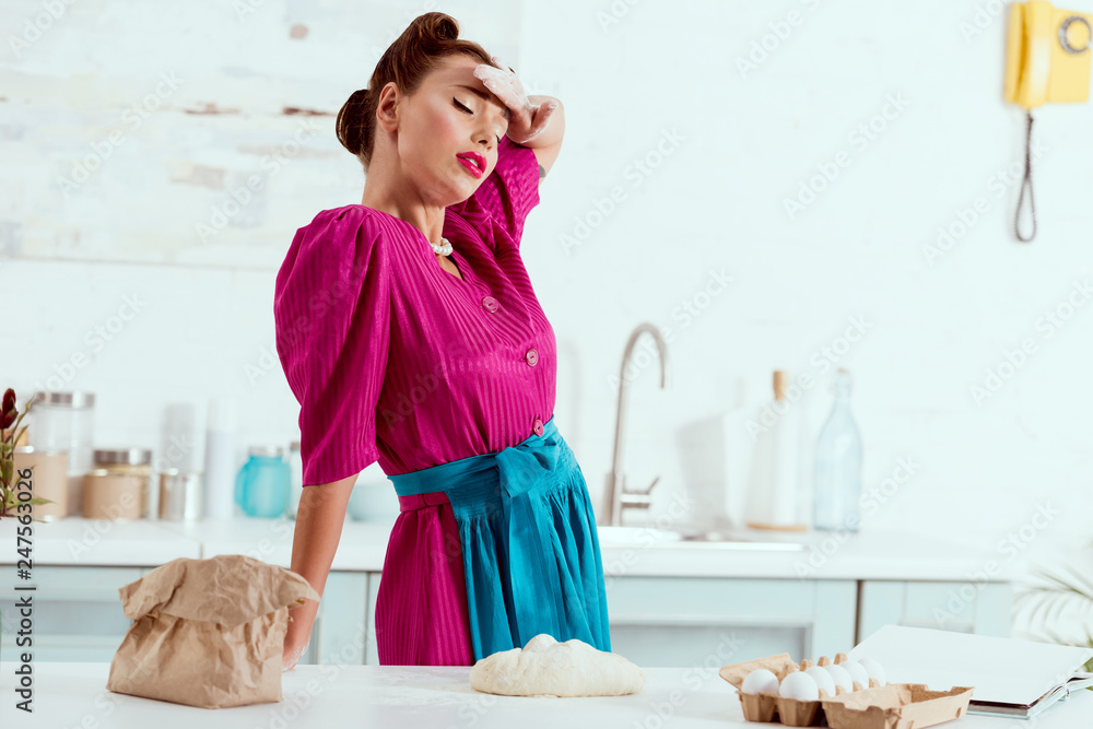 custom made wallpaper toronto digitalexhausted pin up girl with flour traces on hands and face resting by kitchen table