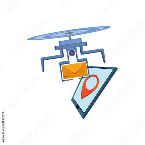 drone flying with envelope and tablet