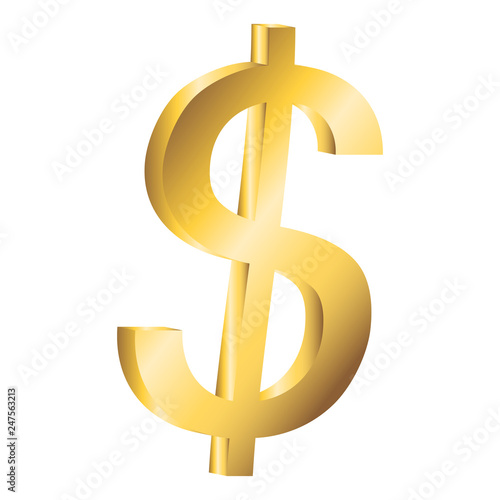 Dollar symbol. Illustration in 3D. Gold.