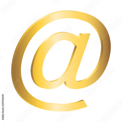 e-mail sign. Vector 3d. Gold.