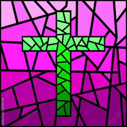 Holy easter. Cross on stained glass. The symbol of the holiday. Religion.