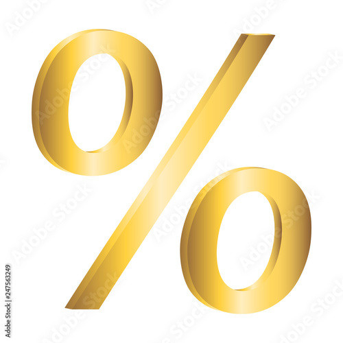 Percent sign. Vector 3d. Gold.