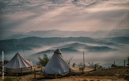 The light a beautiful natural beauty on mountain Accommodation tent Doi Samer-Dao in Nan Province, Thailand. photo