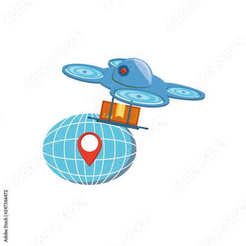 drone technology with box carton and sphere planet