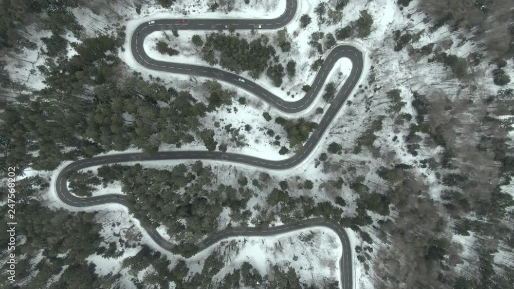 Winding mountain road top down view Winding mountain road top down view
