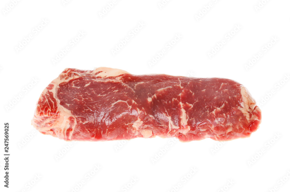 Raw rib eye steak