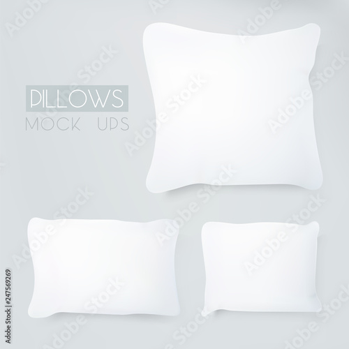 Realistic pillows with real shadow. Pillows mock ups illustration. Graphic concept for your design.