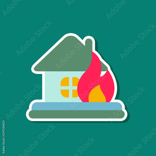 paper sticker on stylish background of nature fire house
