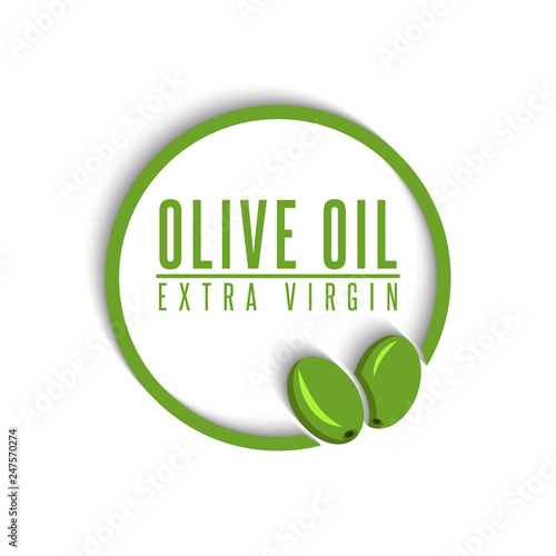 Logo olive oil extra virgin text in a round frame with two olives, the label mockup