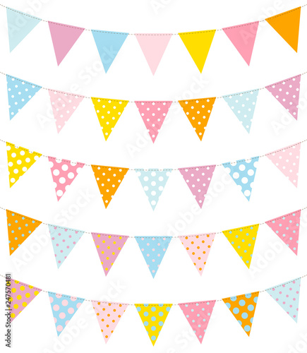 Set 5 Nahtlose Wimpelketten Punkte Blau/Gelb/Pink