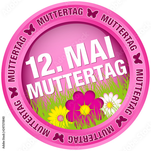 Button Blumen "12. Mai Muttertag" Pink