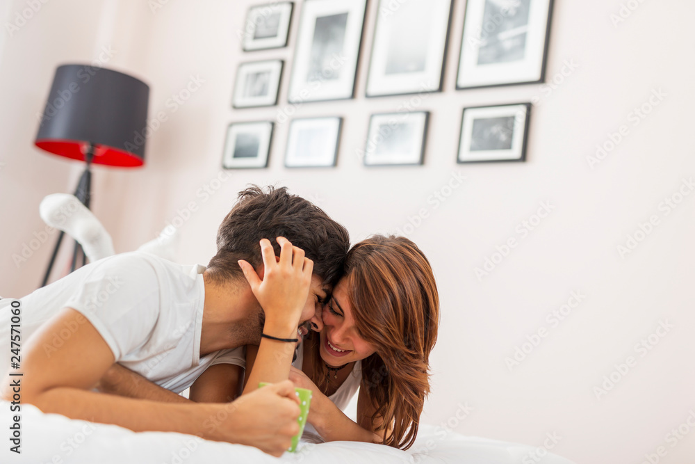 Couple's morning coffee in bed Couple's morning coffee in bed