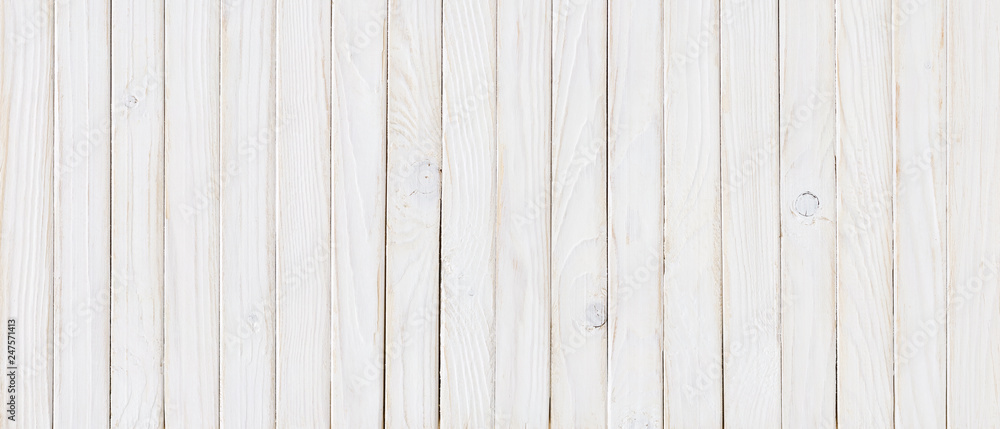 Naklejka premium white wood texture background, top view wooden plank panel
