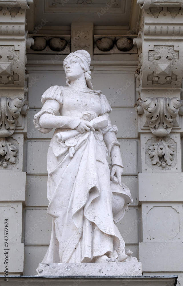 Statue of Science, allegorical representation, detail of Rathaus Town Hall, Graz, Styria, Austria 