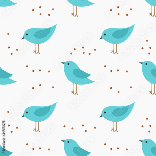 Cute little blue birds seamless pattern.