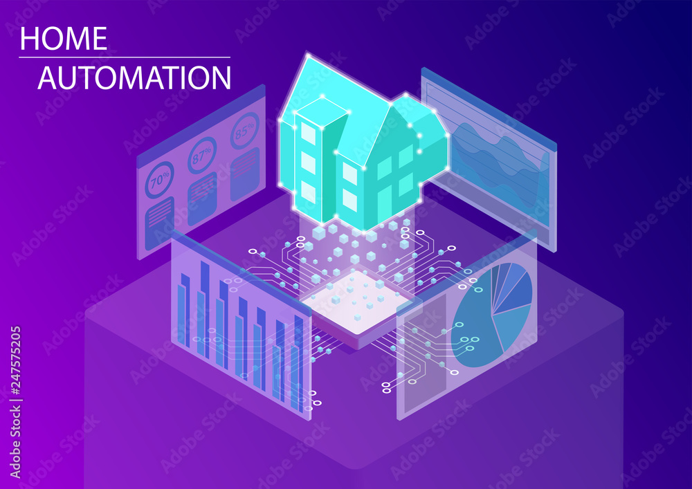 Obraz premium Home automation and analysis concept. 3d isometric vector illustration. 
