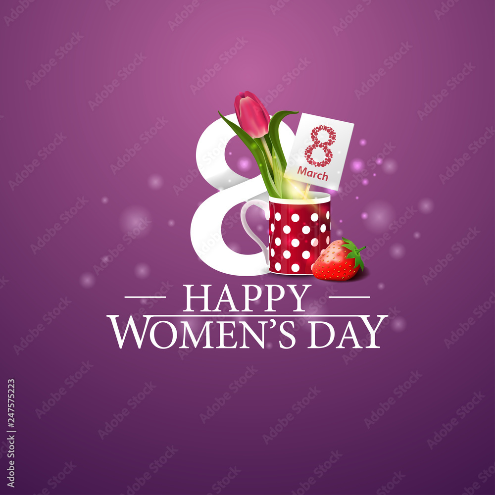 Happy Women's day - logo with number eight and tulip in a mug