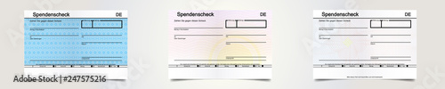 Set aus Spendenschecks mit abstrakten Hintergründen