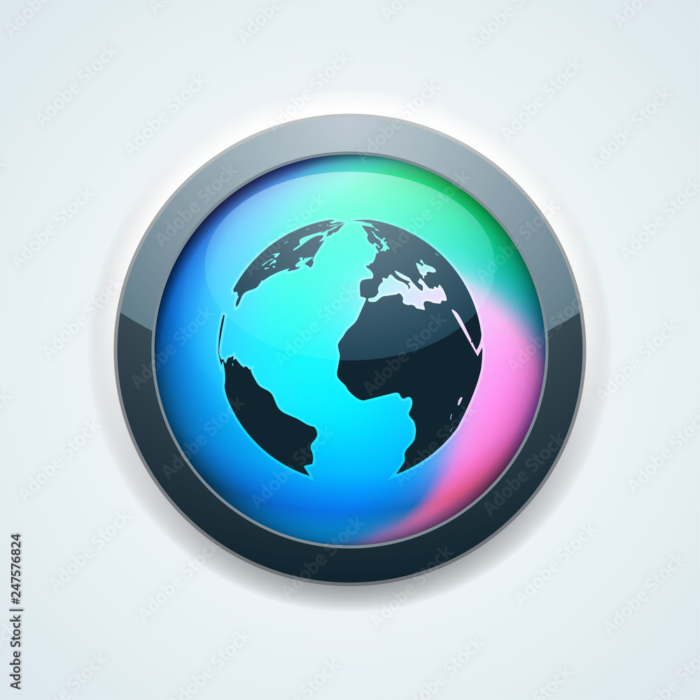 Earth Planet button holographic style illustration Earth Planet button holographic style illustration