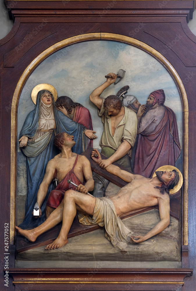 11th Stations of the Cross, Crucifixion, Basilica of the Sacred Heart of Jesus in Zagreb, Croatia 