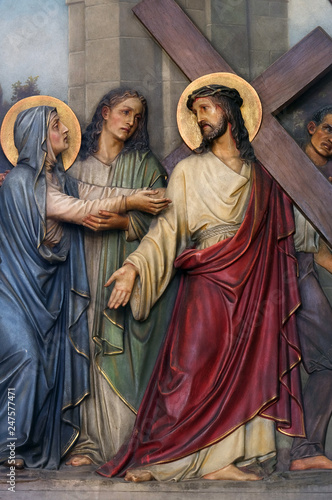 4th Stations of the Cross, Jesus meets His Mother, Basilica of the Sacred Heart of Jesus in Zagreb, Croatia