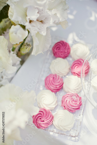 white and pink sweets