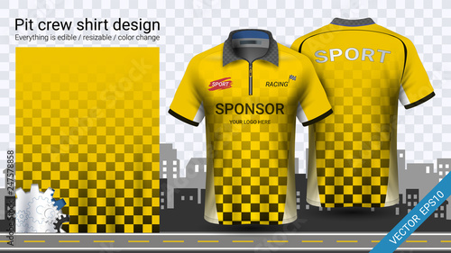 Polo t-shirt with zipper, Racing uniforms mockup template for Active wear and Sports clothing, such as, Racing apparel, Karting, Pit crew, Mechanic overalls, Everything is editable and Color change.