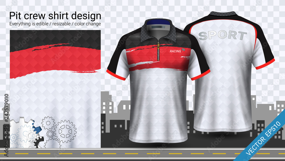 Polo t-shirt with zipper, Racing uniforms mockup template for Active ...