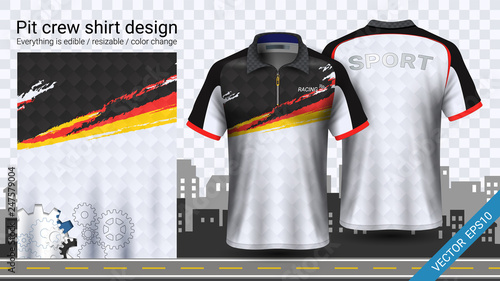 Polo t-shirt with zipper, Racing uniforms mockup template for Active wear and Sports clothing, such as, Racing apparel, Karting, Pit crew, Mechanic overalls, Everything is editable and Color change.