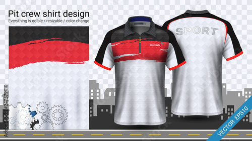 Polo t-shirt with zipper, Racing uniforms mockup template for Active wear and Sports clothing, such as, Racing apparel, Karting, Pit crew, Mechanic overalls, Everything is editable and Color change.