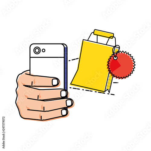 hand using smartphone with shopping bag