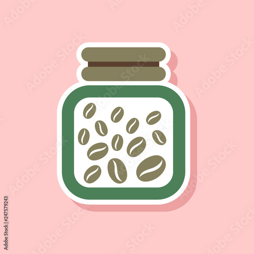 paper sticker on stylish background coffee jar of beans