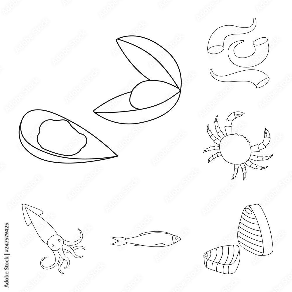 Obraz premium Isolated object of food and sea symbol. Collection of food and healthy stock vector illustration.